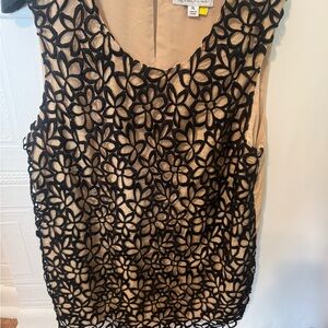 Lela Rose Black Floral Lace Overlay Tunic with Nude Lining